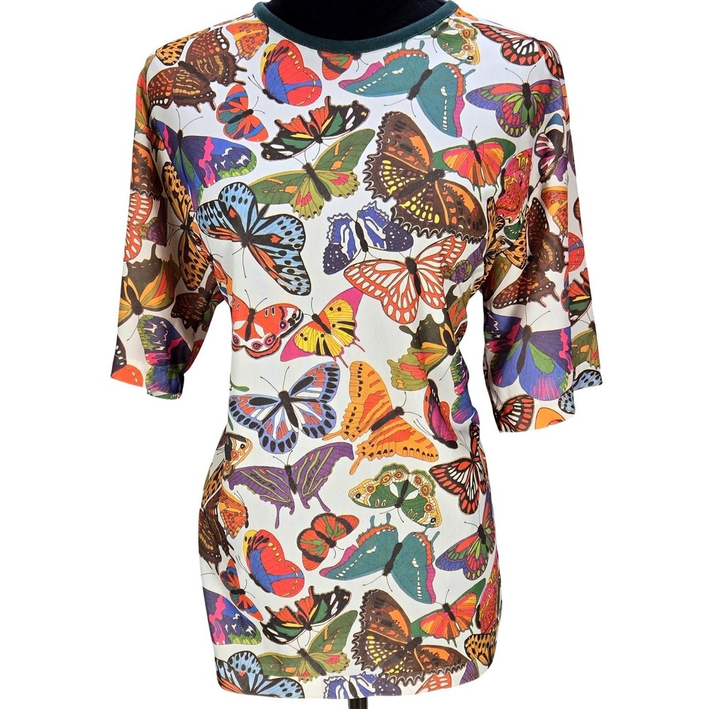 Women's Y2K Large Semi Sheer Butterfly Print Vintage Shirt Fairy Grunge Festival